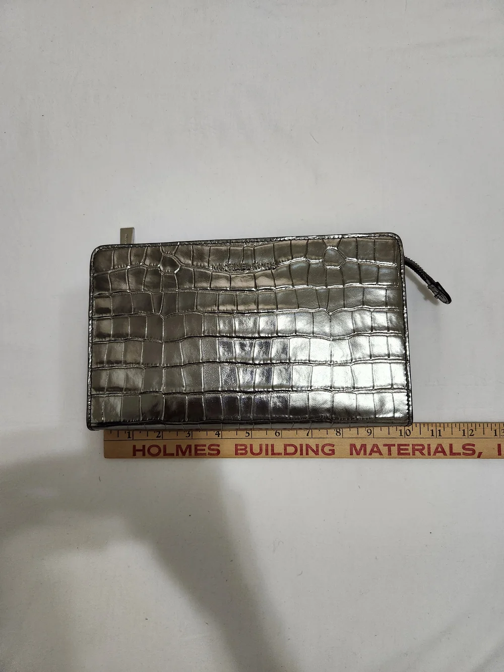 Michael Kors  Silver Metallic Crocodile Embossed Leather Crossbody Bag